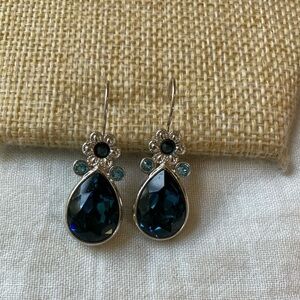 Myka Signed Lever Back Earrings‎ with Blue Floral and Teardrop